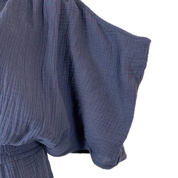 Oddi Romper Size Small Relaxed Top Elastic Waist Purple Blue Short Sleeved - Picture 2 of 5